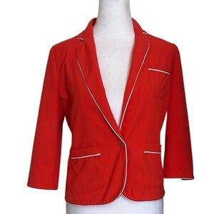 BP Women’s Red White Trim Blazer Single Breasted One Button Preppy Career Small